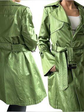 Vintage Hilary Radley metallic green belted trench coat S